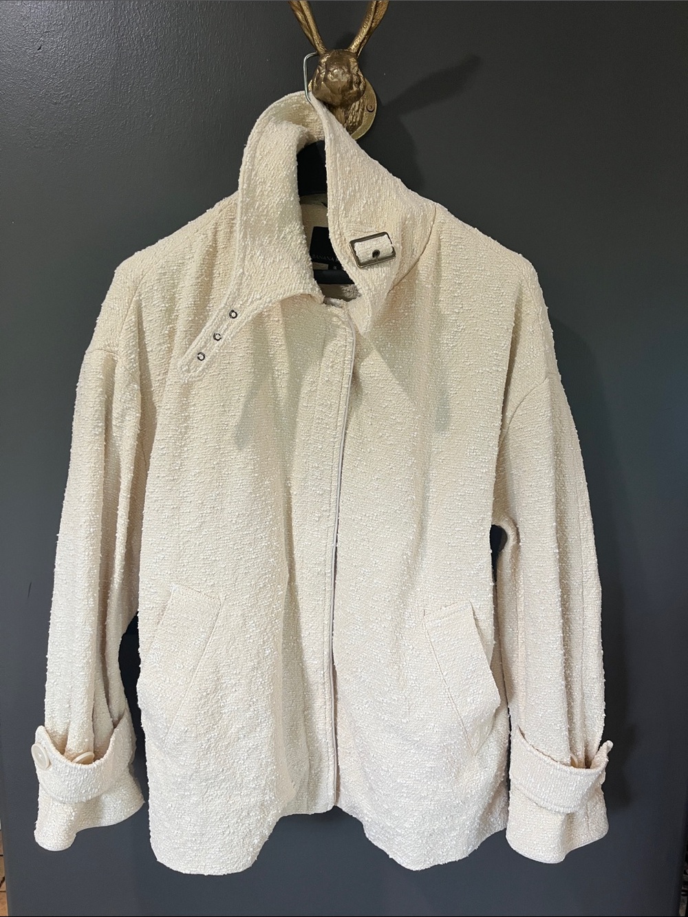 Banana Republic Cream Bouclé Teddy Jacket with Snap Collar